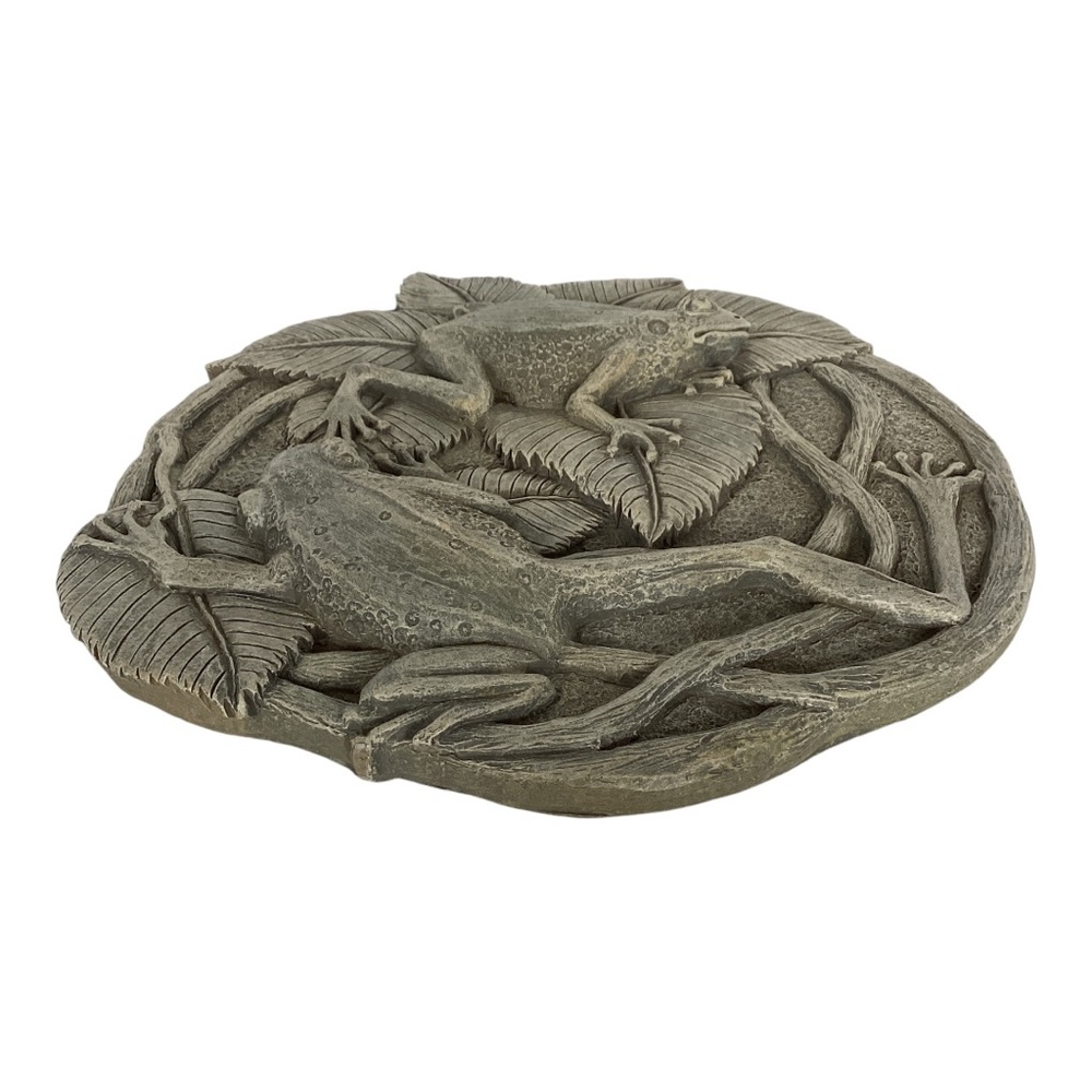 3D Frogs On Vines Round Hanging Step Stone Garden Plaque Decor Matte Slate Green - Picture 10 of 16